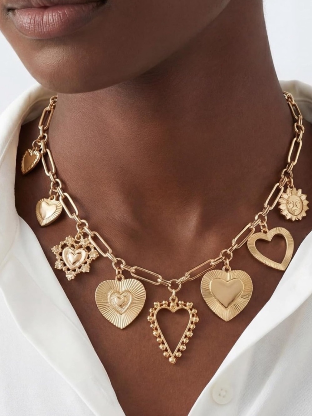 Anthropologie Gold Heart Charm Link Necklace - Picture 2 of 3